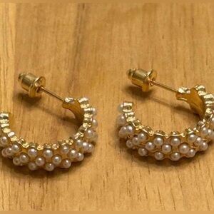 Gold pearl hoop earrings